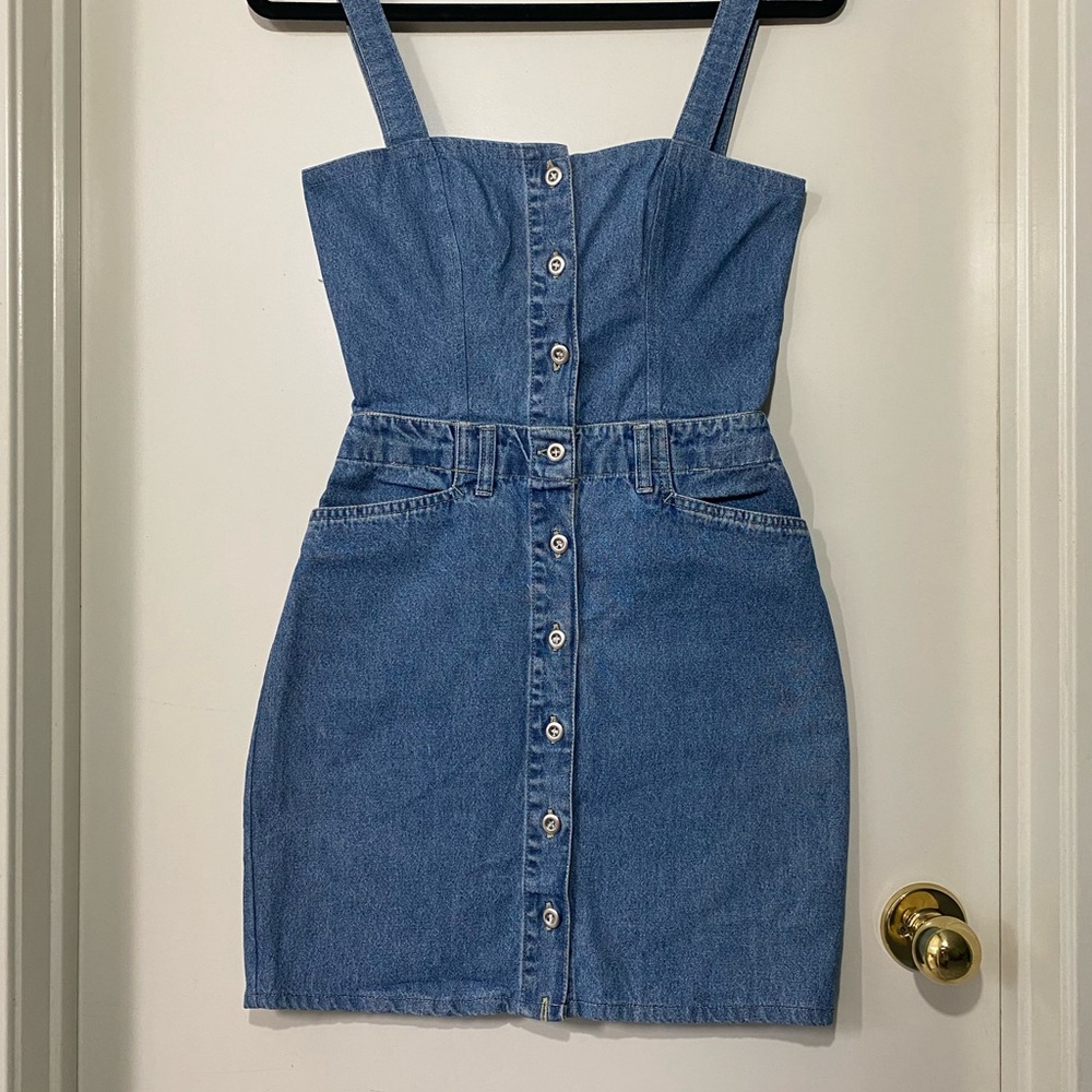 Newport Blue Sleeveless Denim Square Neck Mini Dress Casual